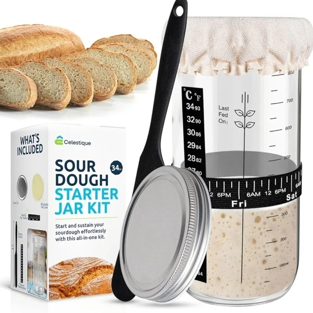Celestique 34oz/ 1000ml Sourdough Starter Jar Kit for Bread Baking